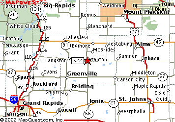 View of Village of Stanton MI map Gif